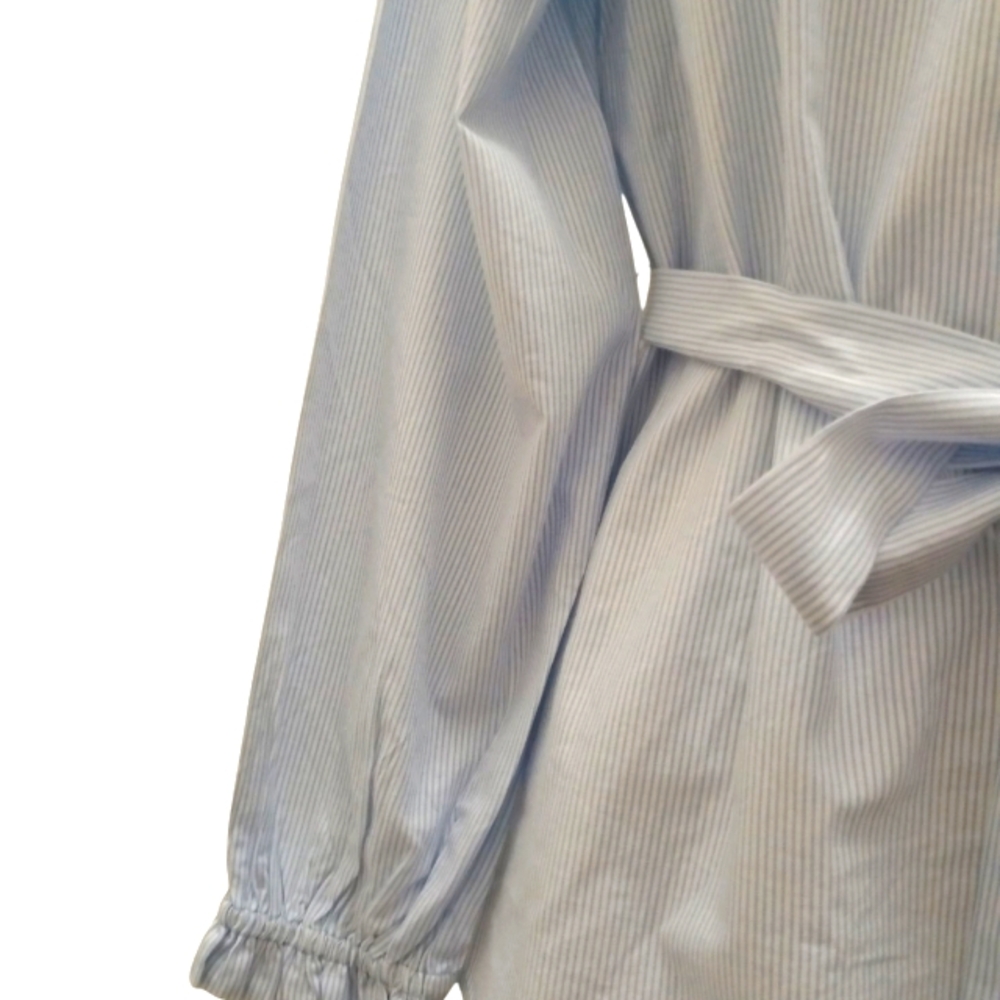 LOFT  womens light blue striped square neck tie waist blouse with long sleeve(S) - Picture 4 of 10